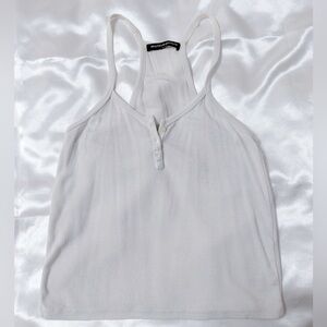 Brandy Melville White Ribbed Henley Tank
